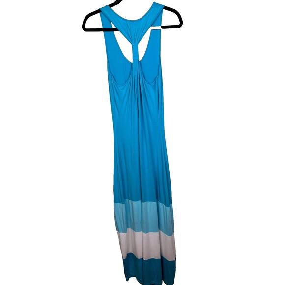 Calvin Klein Pool Blue Racerback Jersey Striped Maxi Dress Stretch Comfort 10 - Picture 6 of 13